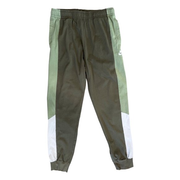 Nike Mens Jogger Sweatpants Olive Green Colorblock Side Panels Cotton M - Picture 2 of 8